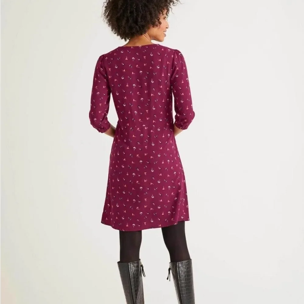 Boden Eliza Dress in Burgundy Floral Ruby Ring Country Ditsy Size US 6 Spring - Picture 2 of 10